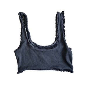 Zara Ribbed Black‎ Cropped Tank Scallop Edges Size Large Minimalist Ruffle